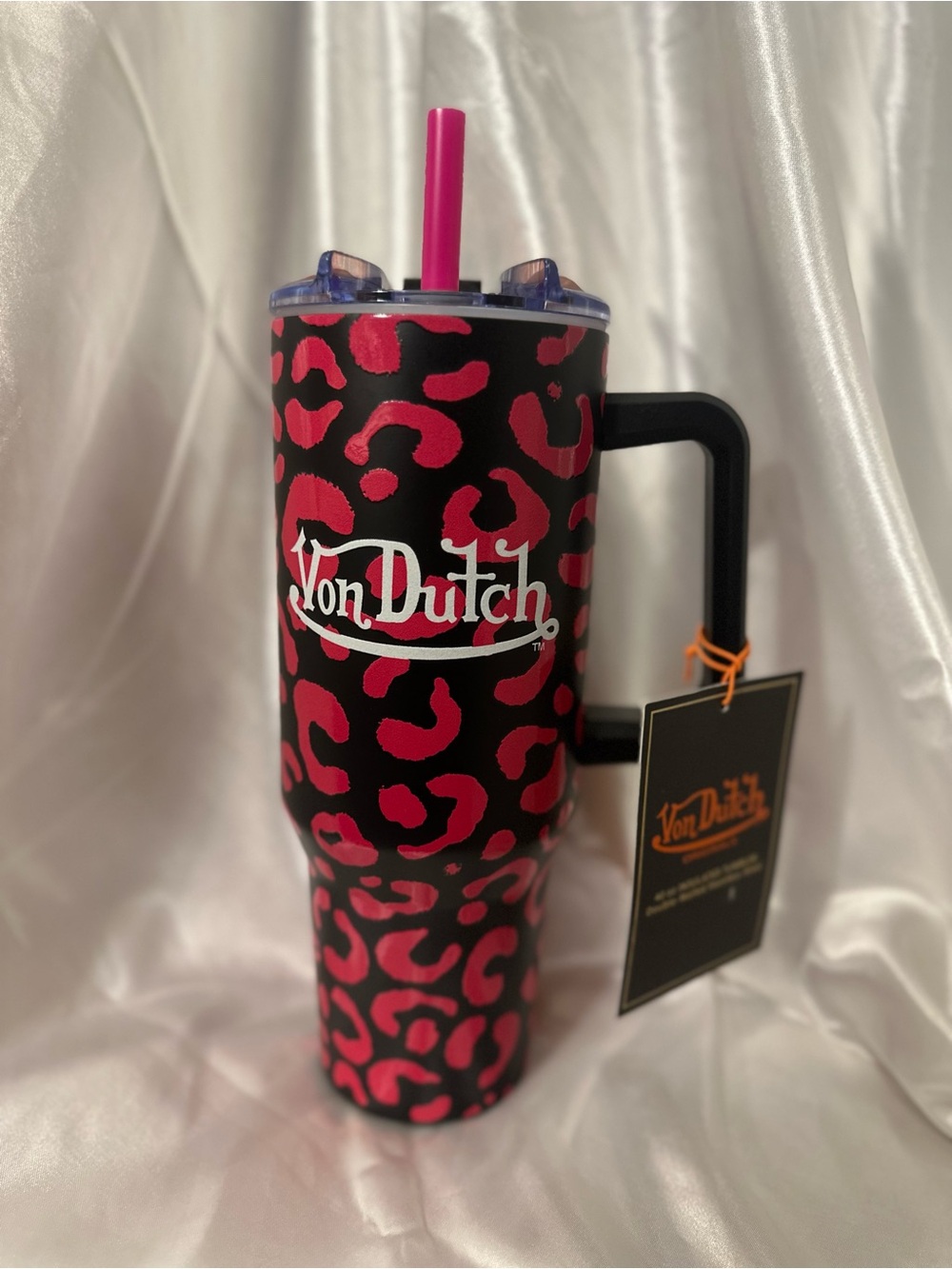 Von Dutch Black & Hot Pink Leopard Handle Tumbler